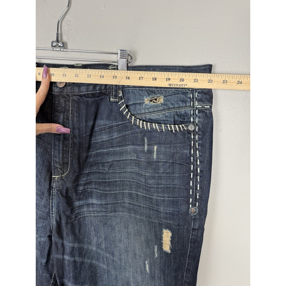 Antik Denim Jean Shorts Embroidered Flap Pocket Distressed Jorts Streetwear Y2K - Picture 8 of 12